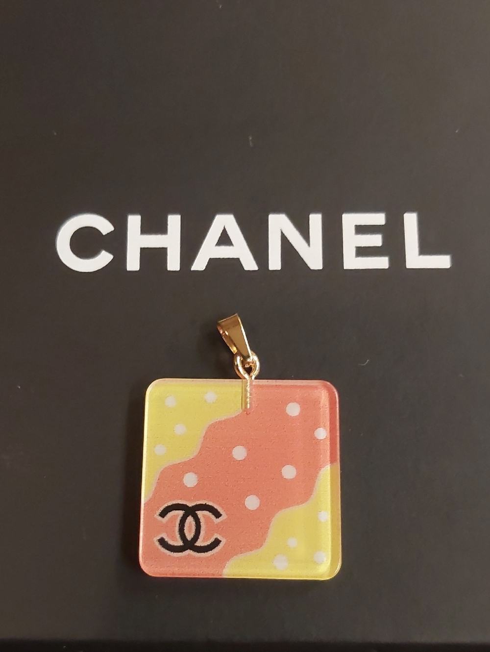 CC Boutique Yellow & Coral Polka Dot Square Pendant